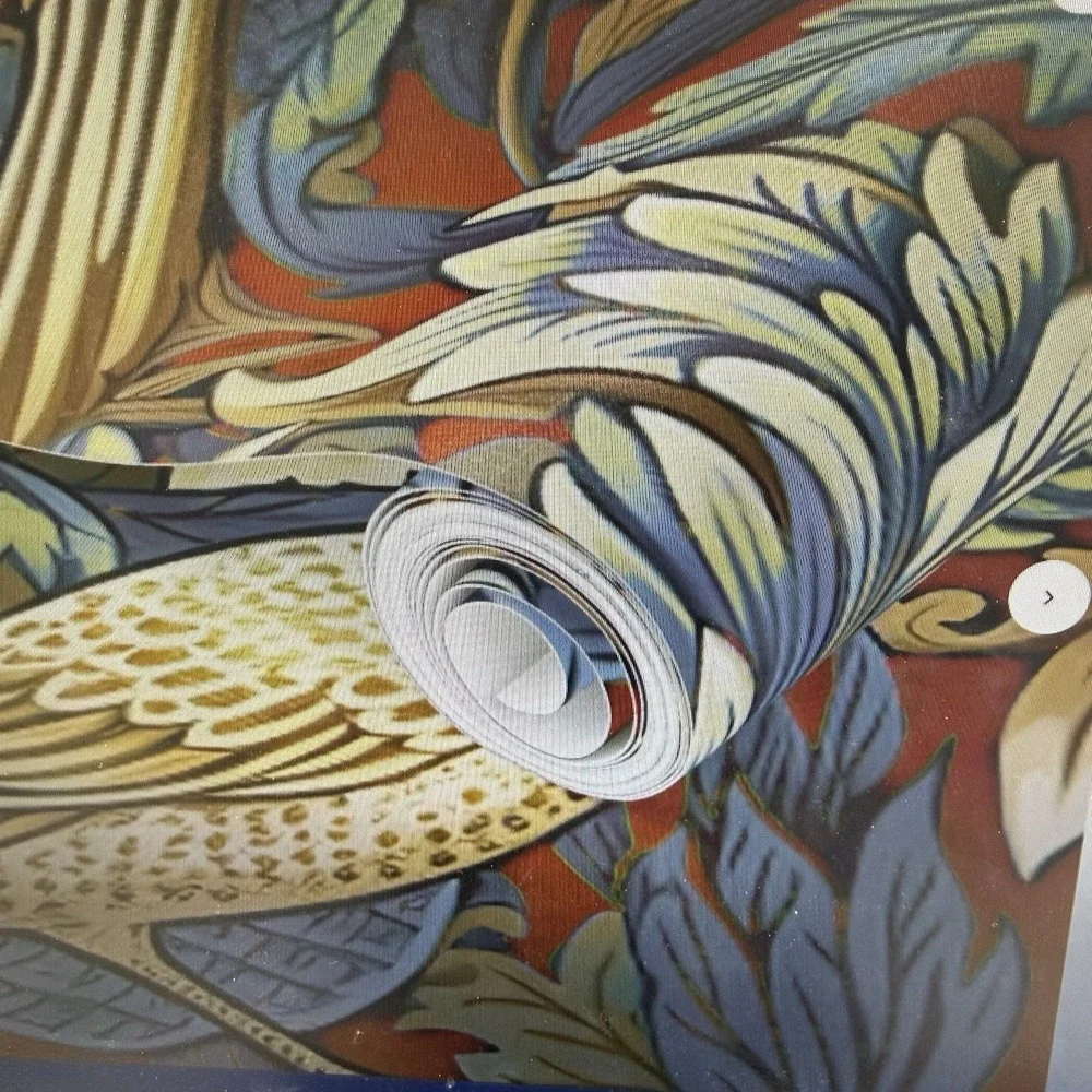 Spoonflower Wallpaper Prepasted 11 Rolls 2' X 9'‎ William Morris Bird Red Blue